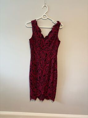 Eliza J Burgundy and Plum Lace Midi Dress